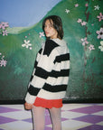 Lisa Says Gah - Coby V-Neck Sweater - Black/White Stripes -