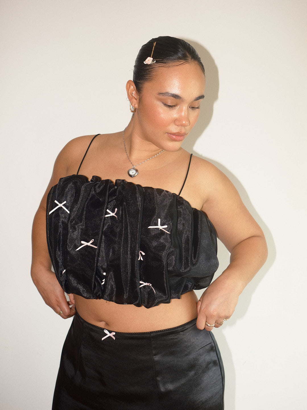 Lisa Says Gah - Tops - Jemma Bubble Top - Black Pink Bow – offe market