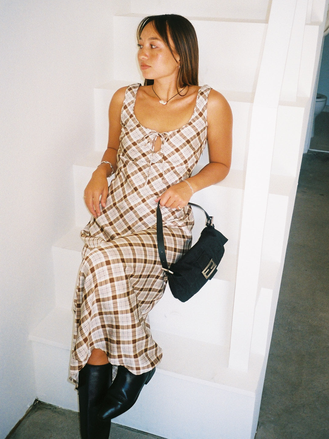 Lisa Says Gah - Tabitha Dress - Tan Plaid -