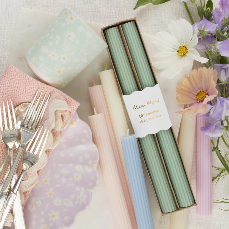 Meri Meri - Sage Green Table Candles - Pack of 2 -