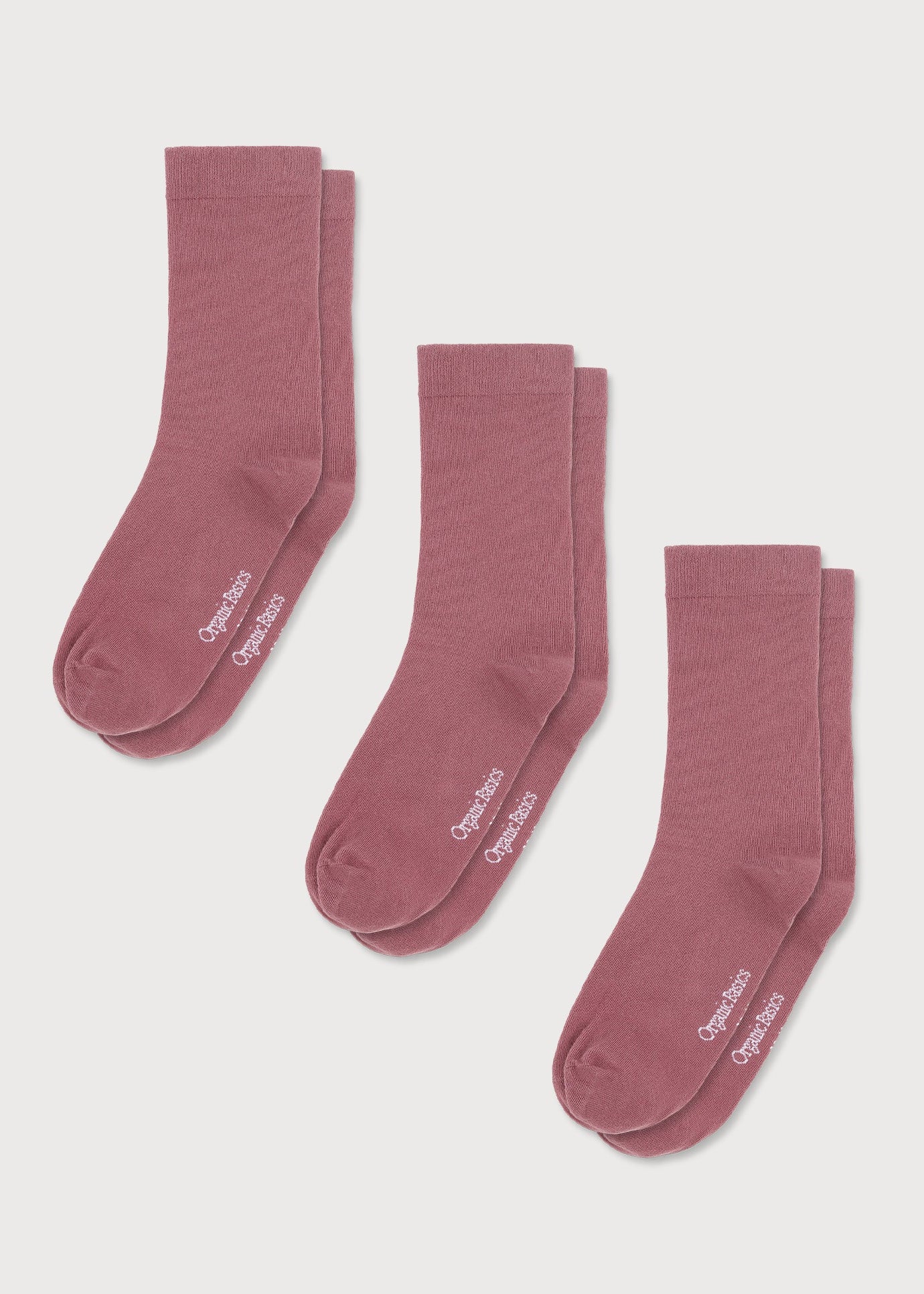 Organic Basics - Core Crew Socks 3-pack - Rose Wood -