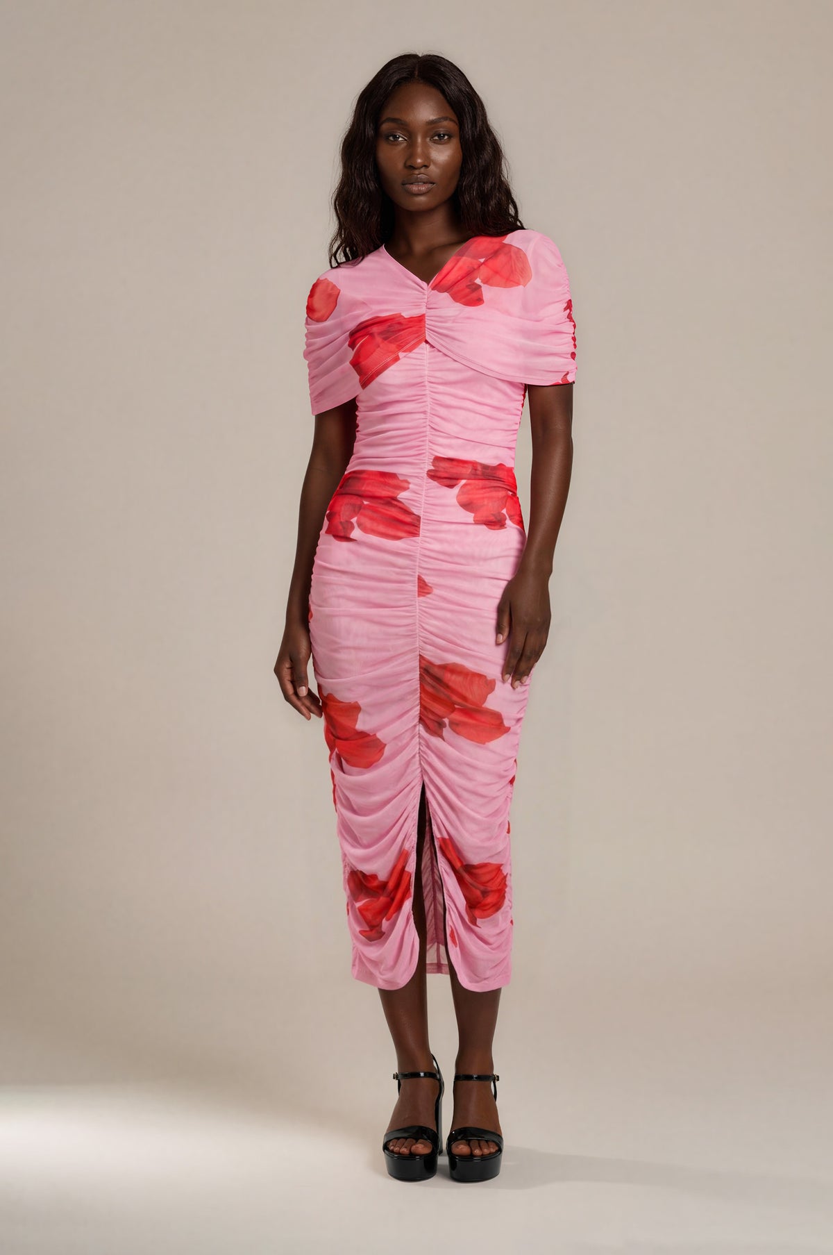 Poppy Floral Mesh Cape Dress