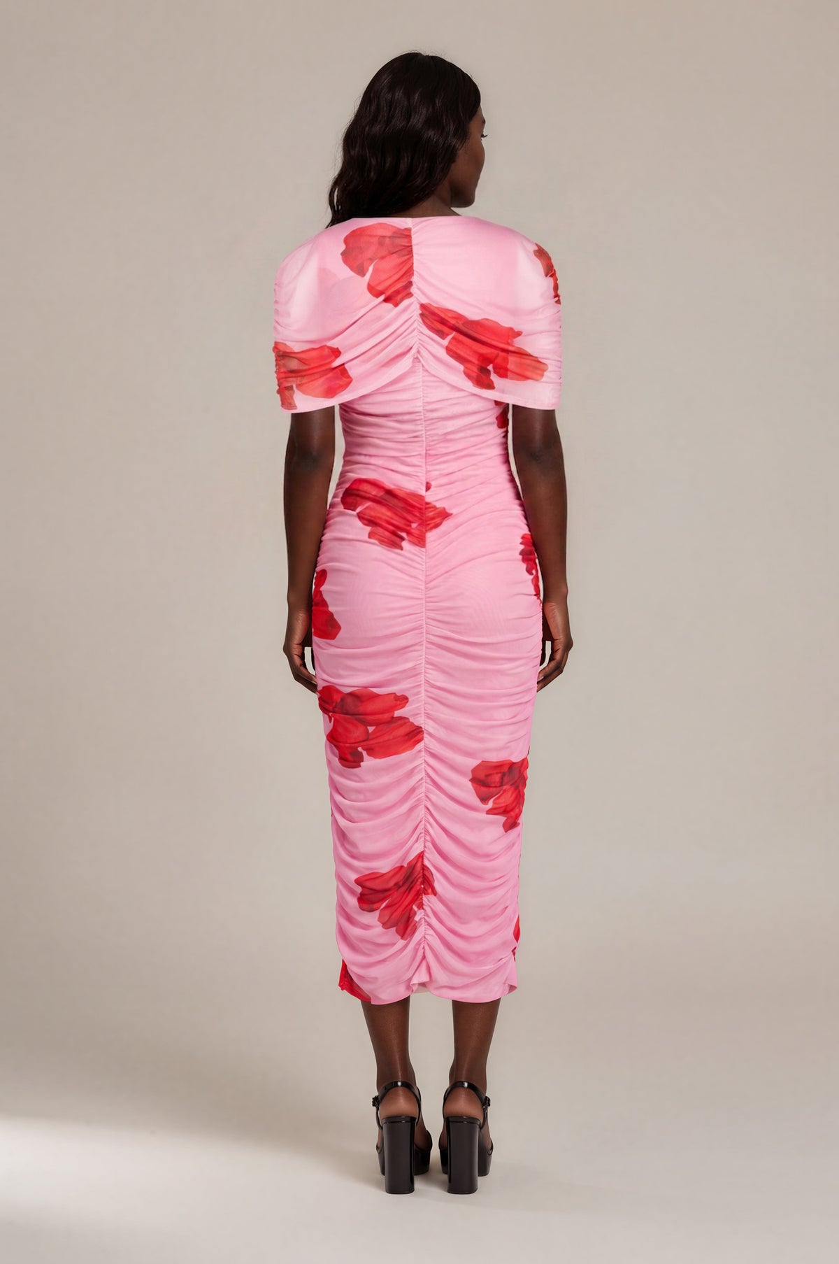 Poppy Floral Mesh Cape Dress