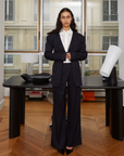 Navy Pinstripe Trousers