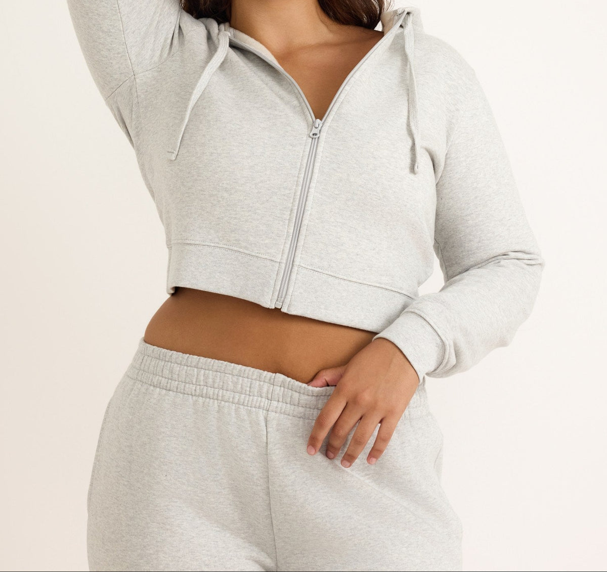 Organic Basics - Weekend Crop Zip Hoodie - Misty Grey Melange -