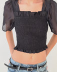 Toni Smocked Top - Black Organza