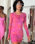 Ceyra Printed Mesh Mini Dress