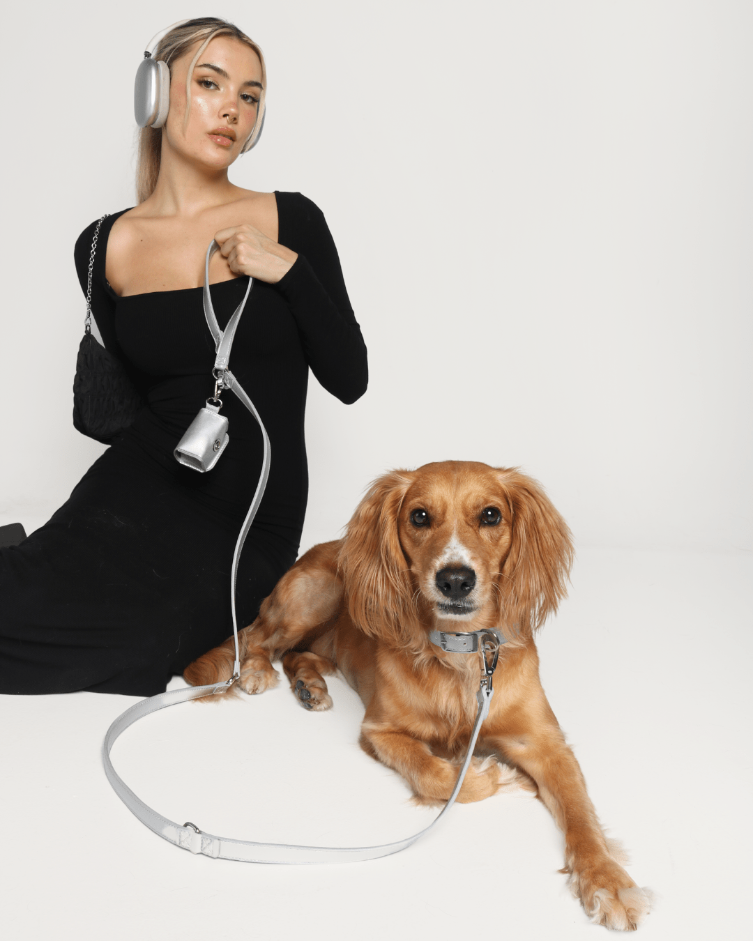 Furry Muse - Shine Multiway Metallic Leather Leash &amp; Poop Bag Pouch -
