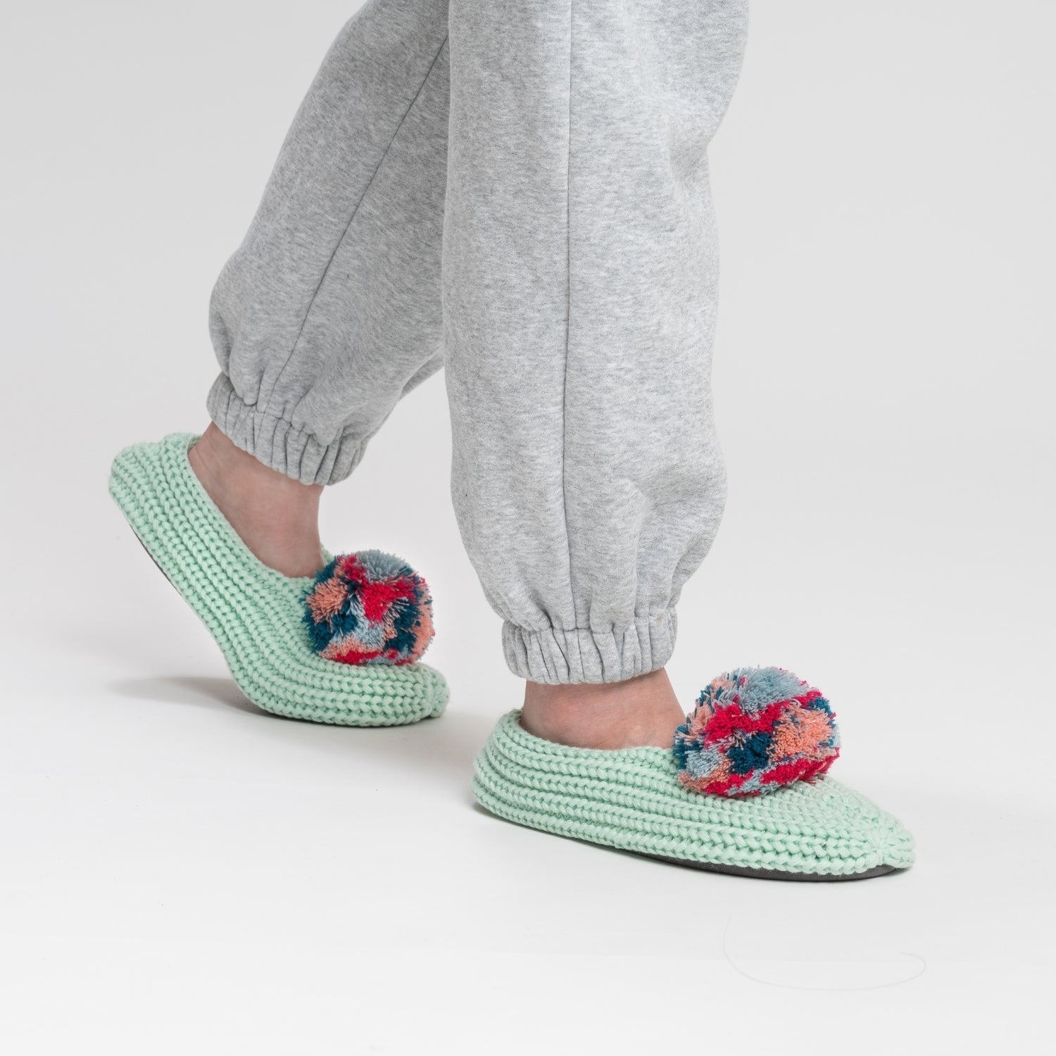 Marble Pom Knit Slippers