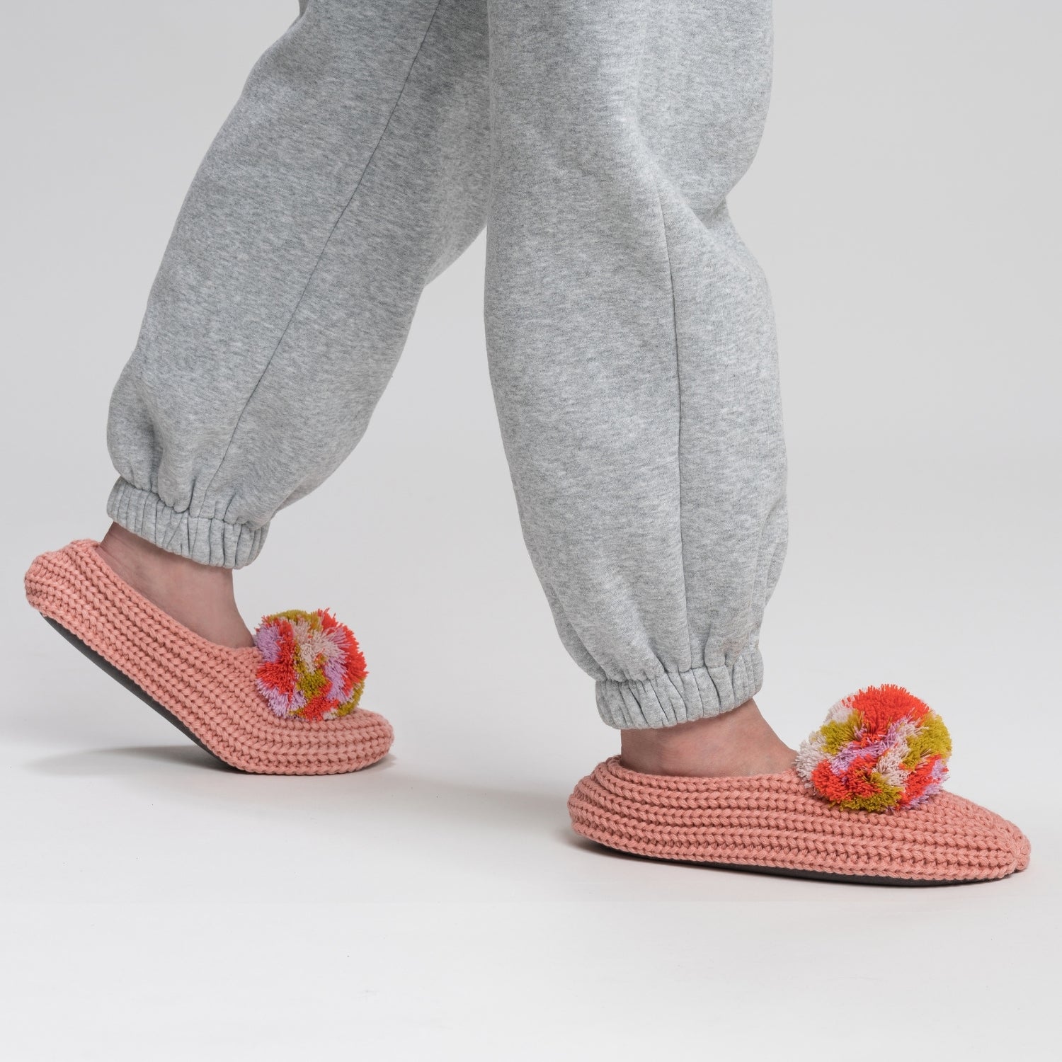 Marble Pom Knit Slippers