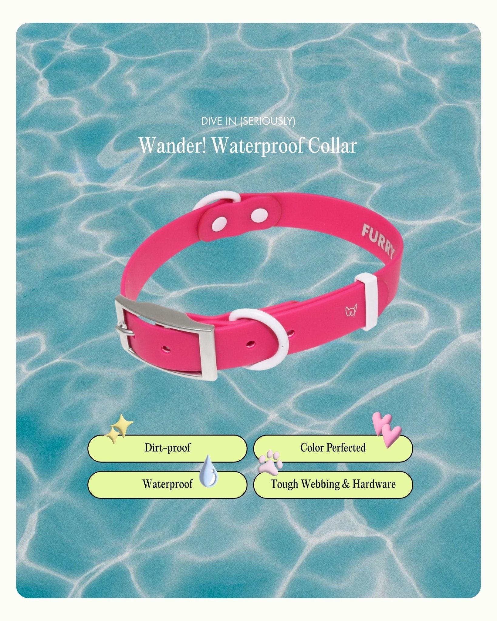 Furry Muse - Wander! Waterproof Collar - Bubblegum -