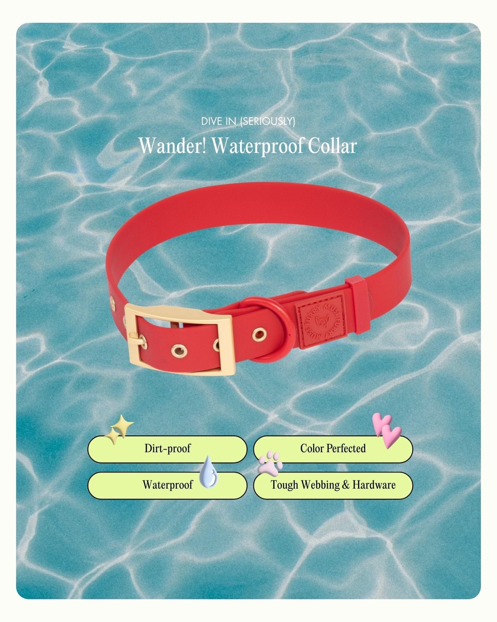 Furry Muse - Wander! Waterproof Collar - Cherry -