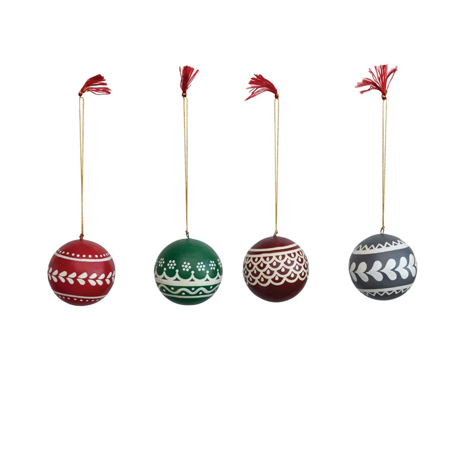 Festive Handpainted Ornaments - Set of 4