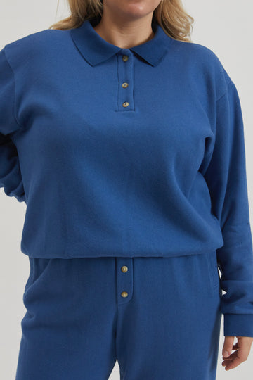 Vintage Fleece Polo Sweatshirt - Blueberry