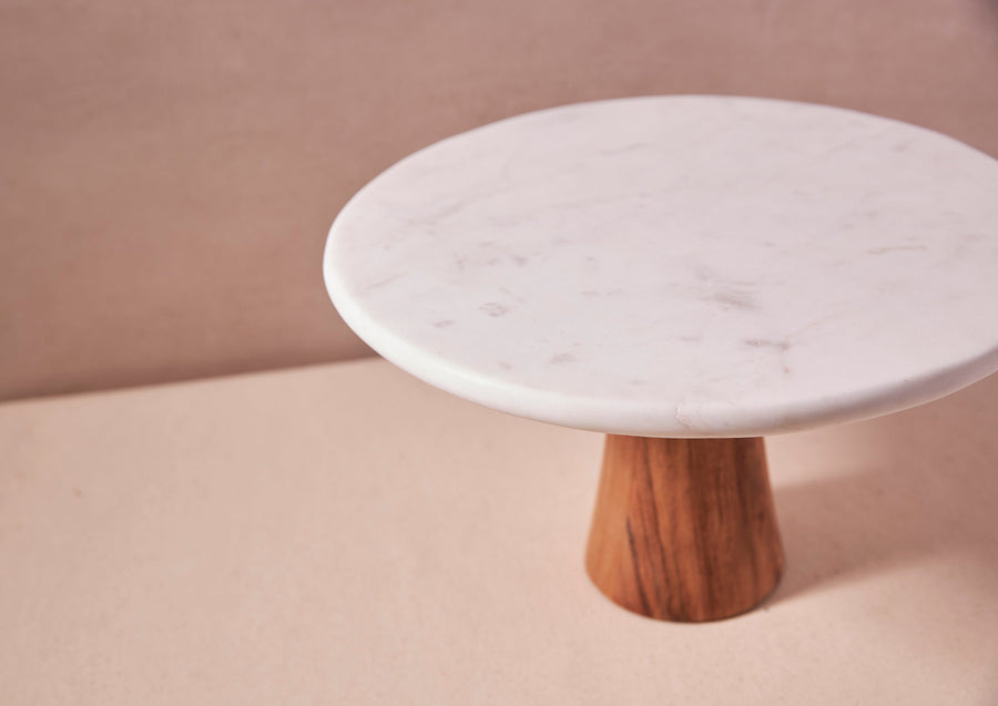 Tall Wood and Marble Cake Stand