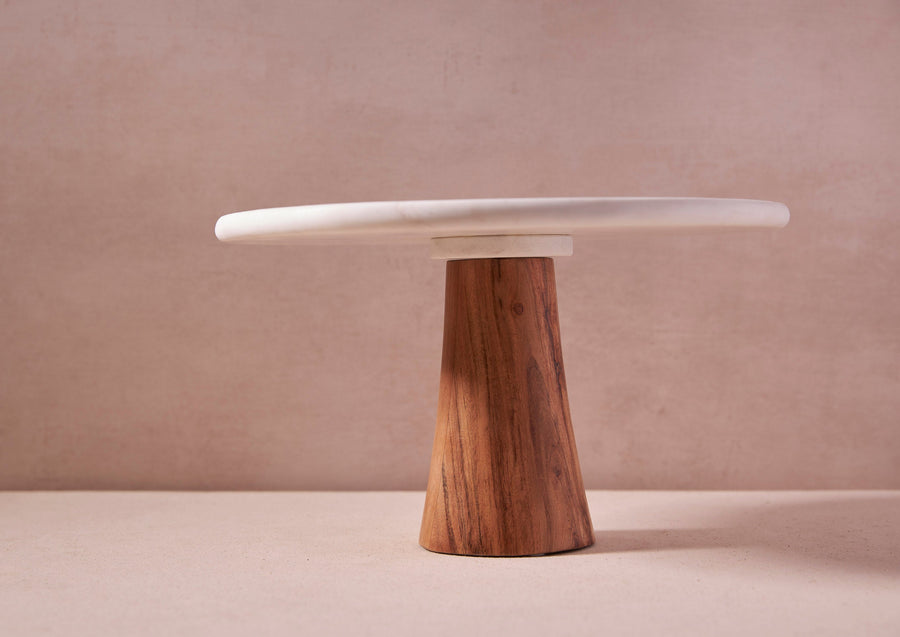 Tall Wood and Marble Cake Stand