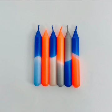 Shorty Dyed Celebration Candles, Set of 6 - Blue/Orange